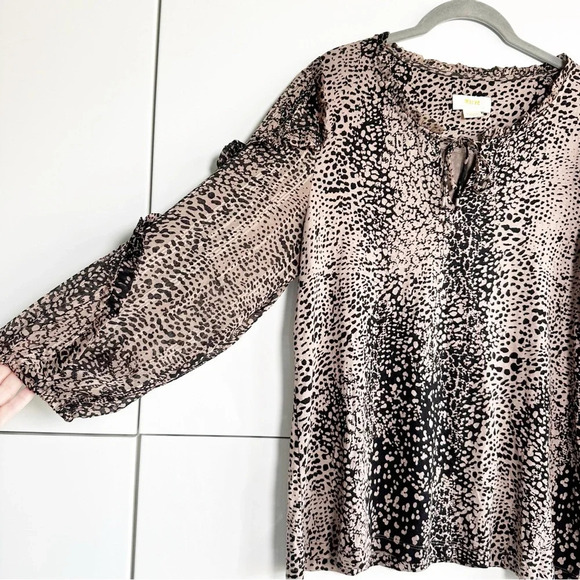 MAEVE ANTHROPOLOGIE Animal Print Blouse Jacquin Peasant Size Medium Mob Wife - Picture 2 of 9